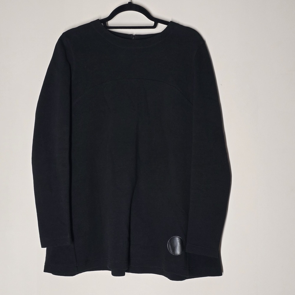 Akris Punto Black Knit Top Womens 8 Back Zip Long Sleeve Crew Neck Luxe‎